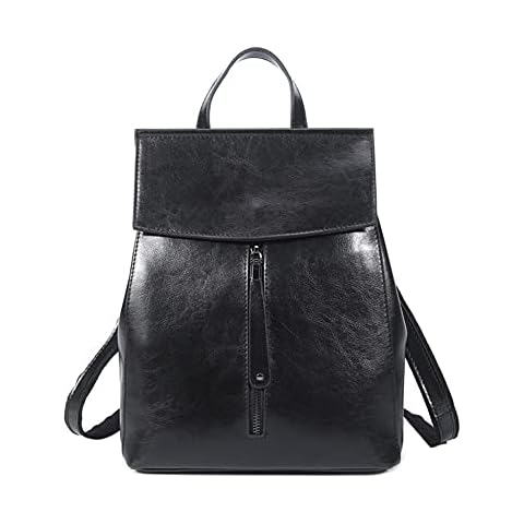 XJPB Women's Fashion Backpack Handbags Cowhide Leather Women Girls Ladies Backpack Travel Bag Shoulder Bag Messenger Bag,Black Cover