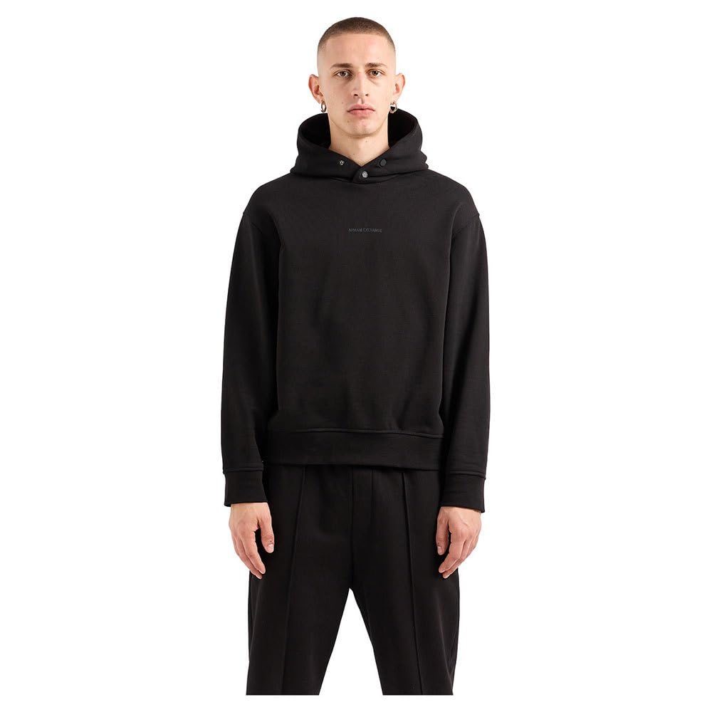 Armani Exchange Sudadera pequeña con Capucha de algodón de Rizo francés con Capucha para Hombre, Negro, XXL