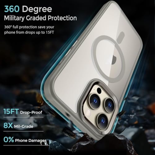 Image of DIZORO iPhone 15 Pro Max Case,Compatible with MagSafe, Non Yellow Military-Grade Drop Protection & Hard PC Back Cover Slim Transparent Anti-Scratch Shockproof Phone Case (Natural Titanium)