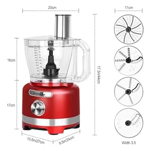 Homtone 16 cup food processor french fry cutter food processors 9 functions 7 blades for shredding slicing doughing emulsfying and meat vegetable chopping for home use 3 speeds 600w red  urban country home decor