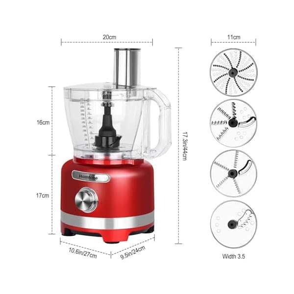 Homtone 16 cup food processor french fry cutter food processors 9 functions 7 blades for shredding slicing doughing emulsfying and meat vegetable chopping for home use 3 speeds 600w red  urban country home decor