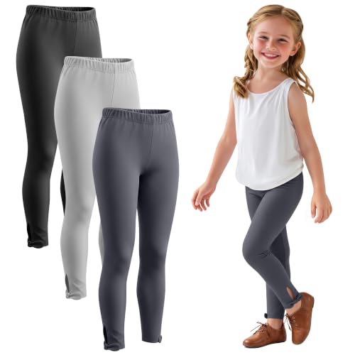 Image of 3 Pack Toddler Girl Cotton Leggings | Baby Girls Cute Stretchy Pants, Soft Bow Knot Leggings, Kids Full Length Tight Pants, 18M-5T Solid Comfortable Leggings