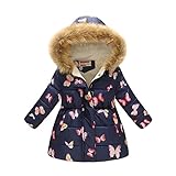 Dreamyth Girl's Floral Print Winter Coats Fleece Lined Hood Jacket Parkas Outwear Thick Warm Windproof Jackets Coat 2-10 Years 6 Years