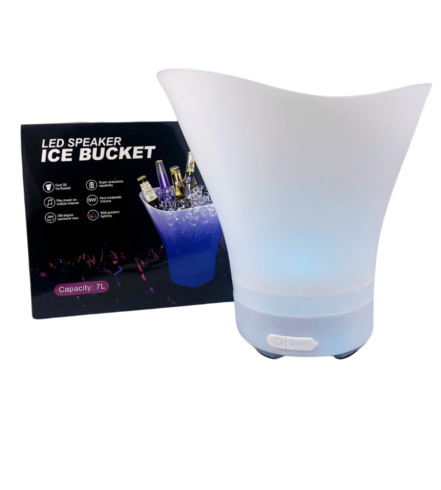 Generico Secchiello Ghiaccio LED da 7 L, Cestello per Champagne con Speaker BT, Seau Glaces Ghiaccio con Luce LED RGB Colorata, Beverage Beer Freezer Bar Club, 32 x 30 x 28 cm