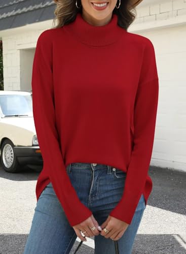 Image of ANFTFH Womens Turtleneck Sweater 2025 Ribbed Knit Top Pullover Sweaters