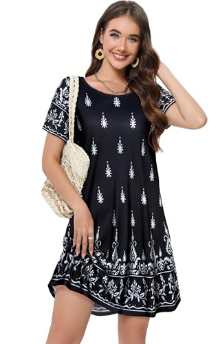 Image of Summer Dresses for Women Casual Tshirt Short Sleeve Floral Sundress Beach Cover Ups with Pockets 2026