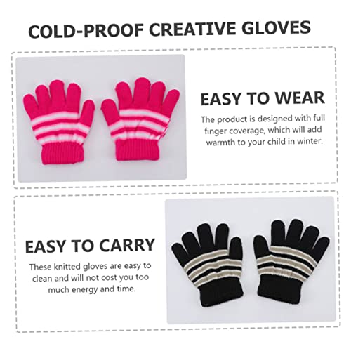6 Pairs Warm Gloves Full Fingered Knitted Mittens for Boys Cozy and Durable Winter Wear for Ages Easy to Clean Elastic Stripe Design Random Color4