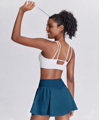 PINSPARK Womens Pleated Tennis Skirt Double Ruffle Golf Skort Tummy Control Athletic Skirts with 3 Pockets Workout Pickleball2