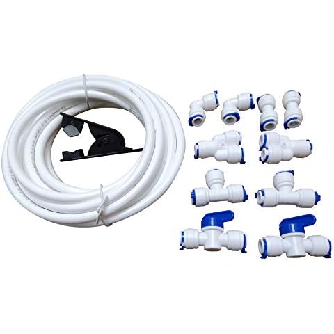 GREDIA 3/8" inch Quick Connect Water Purifiers Tube Fittings for RO Water Reverse Osmosis System (Ball Valve+L+Y+I+T Type) + PVC Pipe Tube Hose Cutter + 5 Meters/16 Feet Tubing Pipe (White) Cover