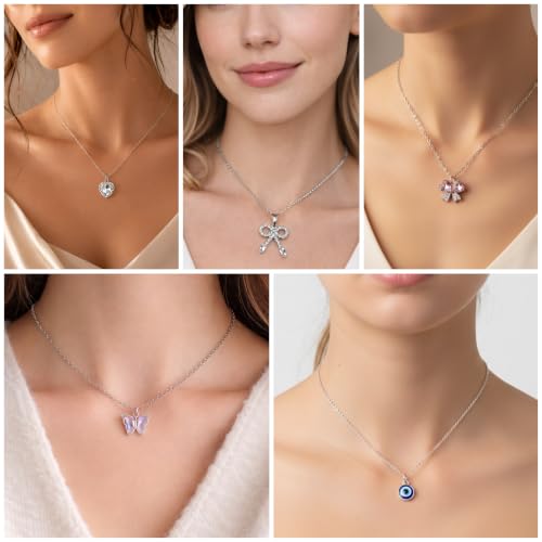 Image of 5 Pcs Necklace Combo Set for Women & Girls | Stylish Chain with Pendant Jewellery Set | Fashion Pendant Chains for Birthday, Anniversary & Valentine's Day Gift