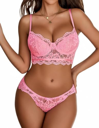 Image of Avidlove Lingerie for Women Lace Strappy Underwear V Neck Bra and Panty Sets 2 Piece Bralette Outfits