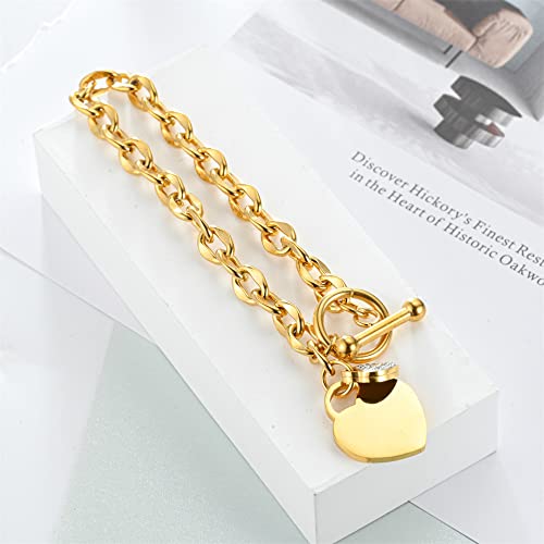 Lopres Heart Charm Bracelets For Women Girls, 36L Stainless Steel Charm Bracelets Gold Bracelets For Women Toggle Bracelet Love Bracelets For Women Jewelry Gift For Her Women Mom Girls #TOP2