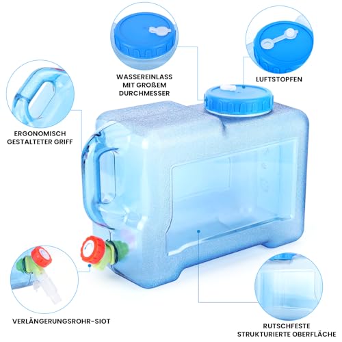 Umikk 5L~22L Camping Wasserkanister, Wasserbehälter mit Hahn, Tragbarer Trinkwasserkanister, Wassertank Camping mit Griffen, Wasserkanister BPA-frei, für Outdoor Reise Hause Trinkder Speicher-Eimer