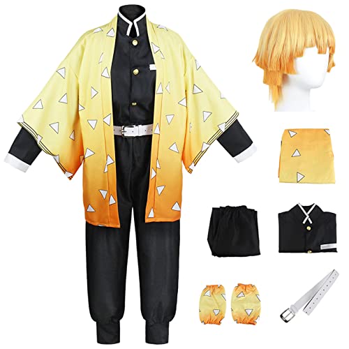 [f o a n j a] 我妻善逸 コスプレ衣装 ウィッグ付 大人用 鬼殺隊隊服 鬼滅の刃 コスプレ 変装仮装 コミコン 学園祭 文化祭 宴会 ハロウィン クリスマス cosplay 男女共用