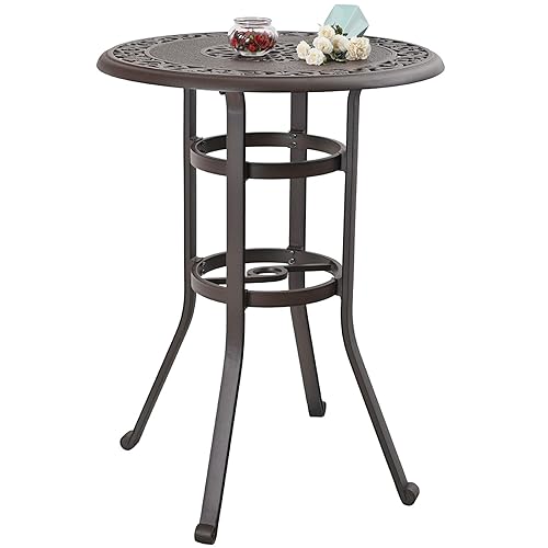 Sophia & William Cast Aluminium Patio Bar Height Table Round with 1.97' Umbrella Hole, Premium Bronze Outdoor Tall Pub Height Bistro Table for Porch Balcony Backyard, 32' Dia x 41' H