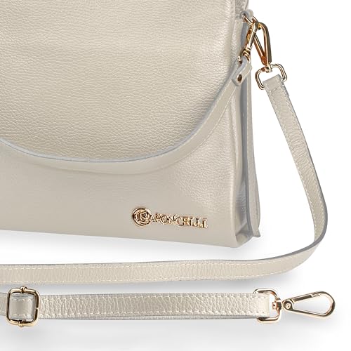 Image of Baroncelli Italian Leather Tote Bag for Women - Pebbled Genuine Leather Medium Handbag with Zipper - Made in Italy