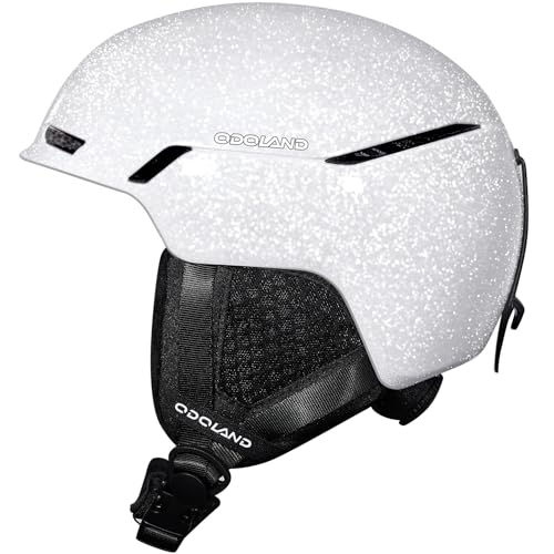 Odoland Casco de Esquí para Hombres Mujeres y Jóvenes, Casco de Snowboard Rueda Ajustable, Excelente Ventilación, Casco Deportivo para Esquí Patinaje Snowboard, Blanco Arcoíris, M