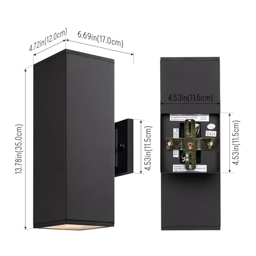 Image of mirrea 14 inch Modern Outdoor Porch Light in 2 Lights, Matte Black, 4 Pack