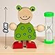 MIJOMA Zahnbürstenhalter aus Holz mit Sanduhr für Kinder – lustige Tierfiguren, ca. 8x8,5 cm – spielerisches Zähneputzen, 3 Minuten Timer, pädagogisch & dekorativ (Frosch Grün)