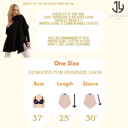 Image of Women's Crew Neck Batwing Sleeve Split Hem Oversized Knit Poncho Sweater