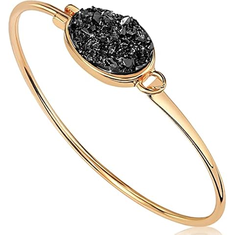 Black and Gold Bracelet for Women - Gold and Black Bracelet for Women, Gold and Black Bracelets for Women, Black Bangles for Women Black Jewelry Gold Tone Simulated Druzy Black Cuff Bracelet for Women Cover