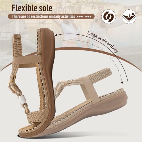 Image of Littleplum Women Sandals Arch Support Handmade Bohemian Braided Flat Sandals Comfort Walking Beach Ankle Elastic Summer Shoes