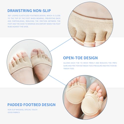 Image of SooGree 2Pairs Toe Topper Half Socks - Ball of Foot Cushions, Forefoot Pads for Women No Show Socks