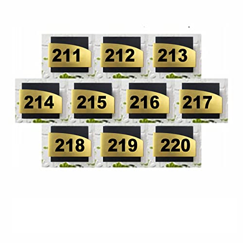 Image of Combo Number Plate | Combo SET211-220(Pack of10)| Laser Cut Acrylic Black and Gold Color Smooth Finish Plate with Double Side Tape on Backside