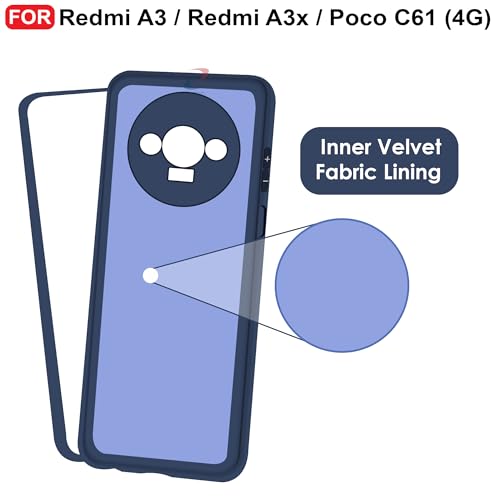 Image of CEDO Back Cover for Redmi A3 / Redmi A3x / Poco C61 (4G) | Camera Bump Protection & Inner Velvet Fabric Lining | Ultra Slim Matte Soft Rubberised Case Cover (Blue)