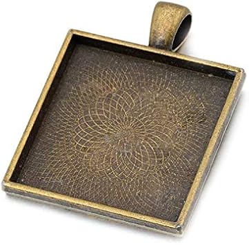 20pcs 25mm Bronze Silver Squre Cabochon Pendant Base Settings Jewelry DIY Blank Trays for Necklace and Key Rings Making Bronze