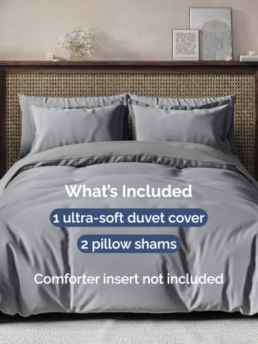 Image of Duvet Cover Queen Size - 3 Piece with Zipper Closure - Heathered Grey