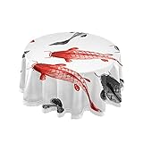 Vnurnrn Art De Poissons Rouges Noirs Nappe Ronde Anti Tache Nappe de Table décoratif pour Salle à Manger Fête Cuisine Maison
