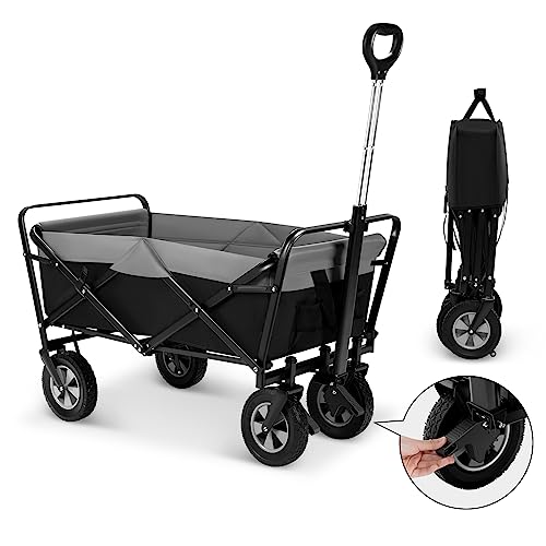 EUGAD Bollerwagen faltbar, 100 L Transportwagen mit verstellbarem Griff, tragbarer Strandwagen mit Seitentaschen, für Garten Camping Einkaufen, für alle Gelände, 80 kg belastbar, schwarz + grau