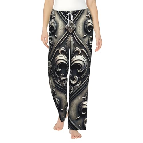 Pantalon de pyjama en polaire noir motif fleur de lys cadeau