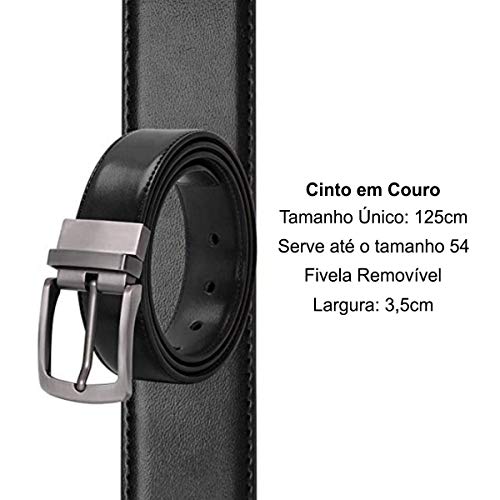 Cinto Social Masculino em Couro com Fivela em Aço Inoxidável (Preto)