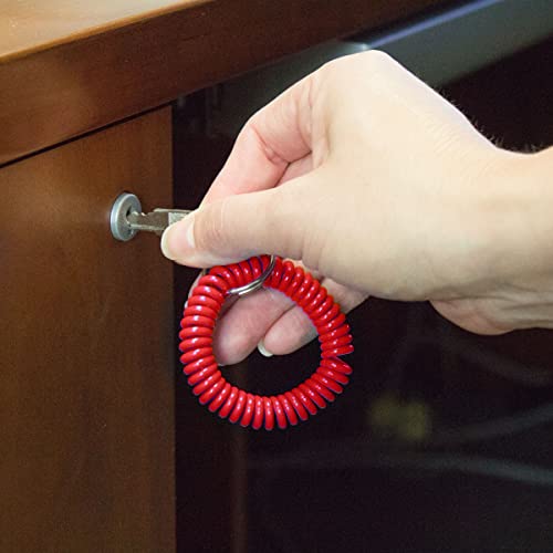 Image of Lucky Line 2 inch Spiral Wrist Coil with Steel Key Ring, Flexible Wrist Band Key Chain Bracelet, Stretches to 12 inch, Red, 1 PK (410701)