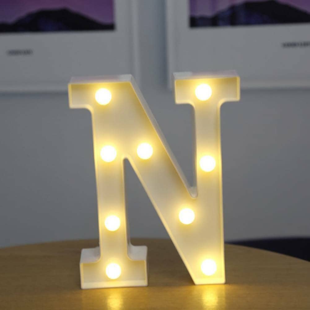 anso Alphabet LED Letters Light Up Numbers White Plastic Letters Standing Decor A to Z 0~9 (Letter N)