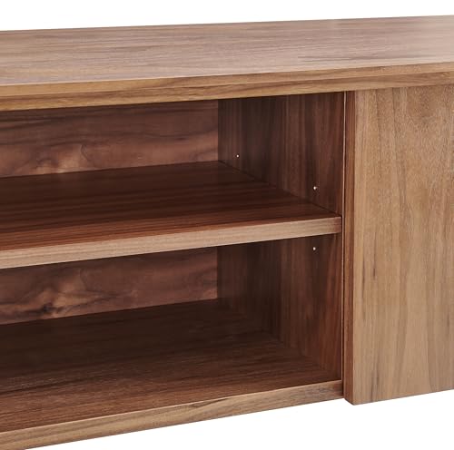 Image of Euro Style Folke Media Stand | Modern Industrial Entertainment Console | Functional Storage for Living Room, Bedroom, Home Office, or Hospitality | Walnut Finish with Matte Black Steel Cross Bar