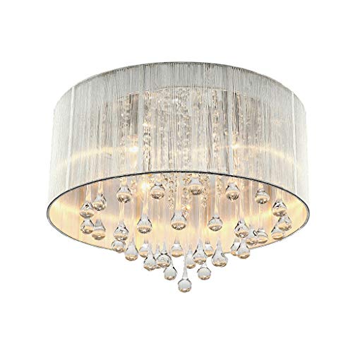 Modern Chandelier Crystal Raindrop Drum Flush Mount Ceiling Light Fixture Lamp for Dining Room Bedroom Livingroom 4 E14 LED Bulbs Required 16 * 12 Inch