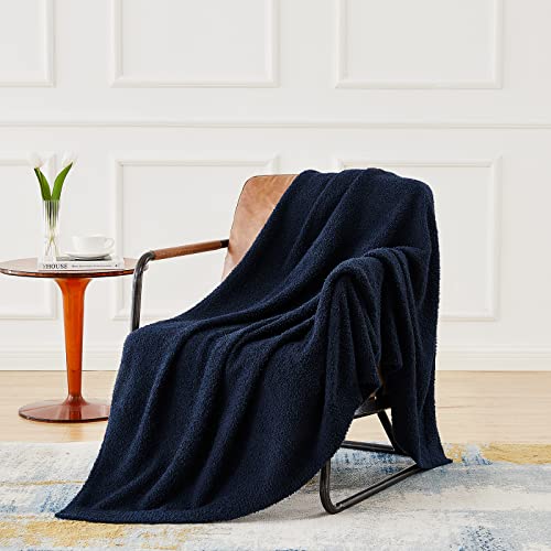 Image of CYMULA Knit Throw Blanket for Couch Navy Blue-Super Soft Lightweight Plush Fuzzy Fluffy Cozy Blankets and Throws for Sofa Bed, 50x60 inches