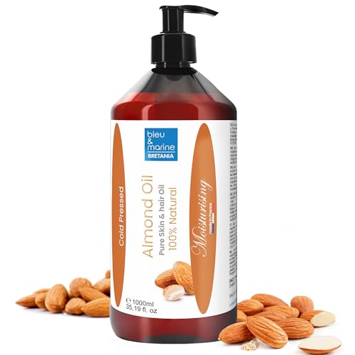 Aceite de Almendras, 100% Puro y Natural, Almendras Dulces, Aceite Corporal Hidratante, Estrias Embarazo, Hidratante Pelo, Bebe, Antiestrias, Reafirmante, Masaje Senos, 1000 ml