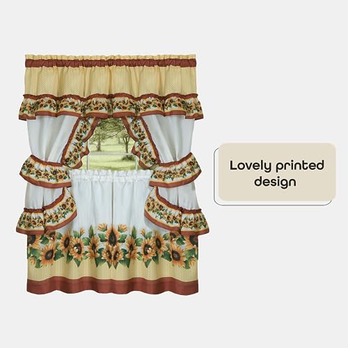 Achim Home Furnishings BSCS36SP12 Printed Cottage Window Curtain Set - 57 Inch Width, 36 Inch Length - Black Eyed Susan - Polyester Soft Window Treatment Include Valance, Attached Swaggers, Tiebacks & Two Tiers thumb #2