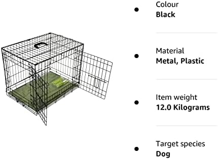 BUNNY BUSINESS UNDERDOG Metal Dog Crate/Cage  Pet Black Metal Folding Cage with 2 Doors Sliding Chew Resistant Plastic Base Tray with Bed Heavy Duty Puppy Training Solution (42" X-LGE, Black)