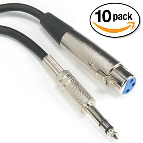 InstallerParts (10 Pack XLR Female to 1/4" Stereo Male Microphone Cable - 10 Feet - Compatible with Amplifiers, Instruments, and More!