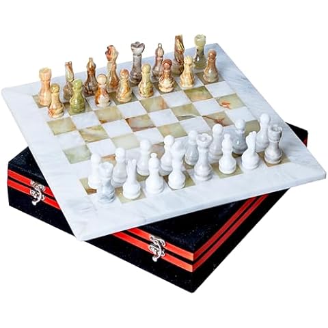UMAID Handmade Green Onyx Marble Chess Set - 14 Inch Premium Board Game with Luxury Velvet Gift Box | Elegant Stone Chess Pieces for Collectors, Gifts, and Home Decor Craftsmanship Cover