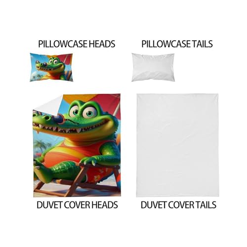 Housse de couette crocodile imprimé 3D taies d'oreiller garcon microfibre - 5