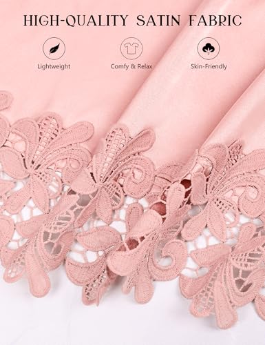 Image of EPLAZA Bride Robe for Wedding Day Set Bridal Robe Lace Trim Silky Embroidery Satin Kimono for Bridal Party