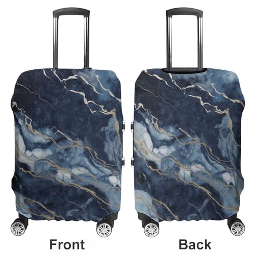 Marble Navy Blue Mixed Elastic Luggage Cover Suitcase Protector for 19-32 Inch Suitcases | Universal Stretchable Travel Bag Cover | Anti-Scratch, Washable with Zipper Closure L3