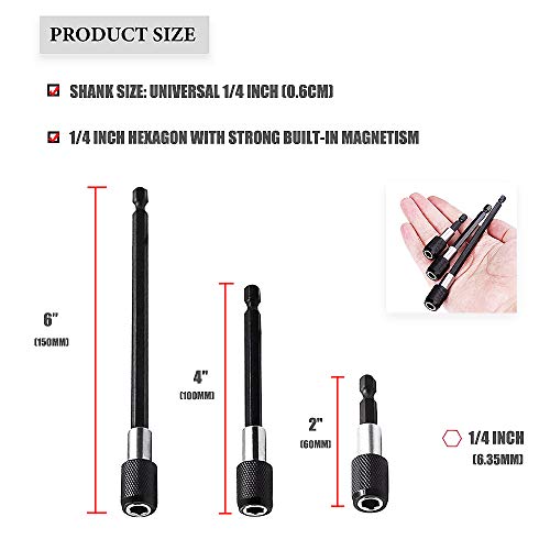 Drill Bit Extension, Universal 1/4” Hex Shank 3 PCS Quick Release Magnetic Drill Bit Holder Extension Set+105°Right Angle Screwdriver Drill Attachment Bit Extension Socket Adapter for Tight Space
