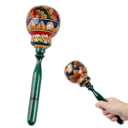 GOGHOST 1 Pack Handmade Wooden Maraca for Adults, 10.7" Professional African Hand Percussion Rattles, Handpaint Rumba Shaker Musical Instrument, Fiesta Mexican Party Favors(Green)